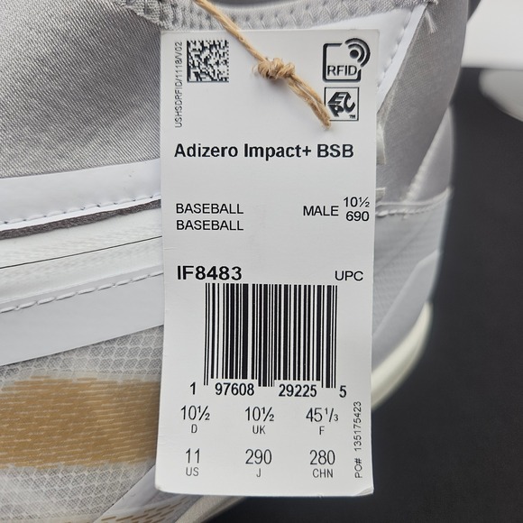 Adidas Adizero Impact+ BSB Baseball Cleats Men's 11 White Gold Lightweight - Picture 9 of 9